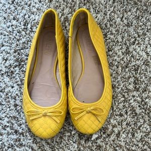 Yellow patent quilted ballet flats